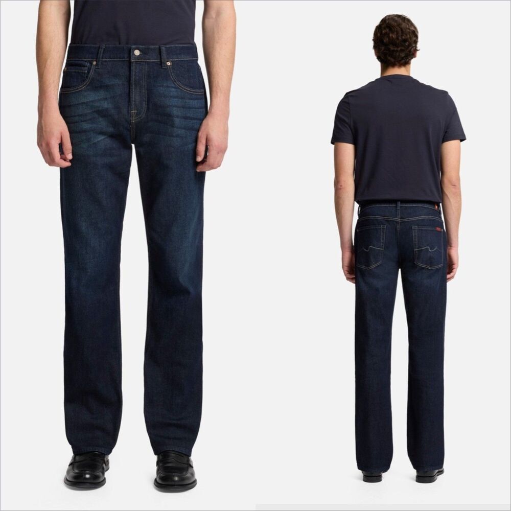 7 For All Mankind Austyn Relaxed Straight Jeans Size 38x33.5 Los Angeles Dark